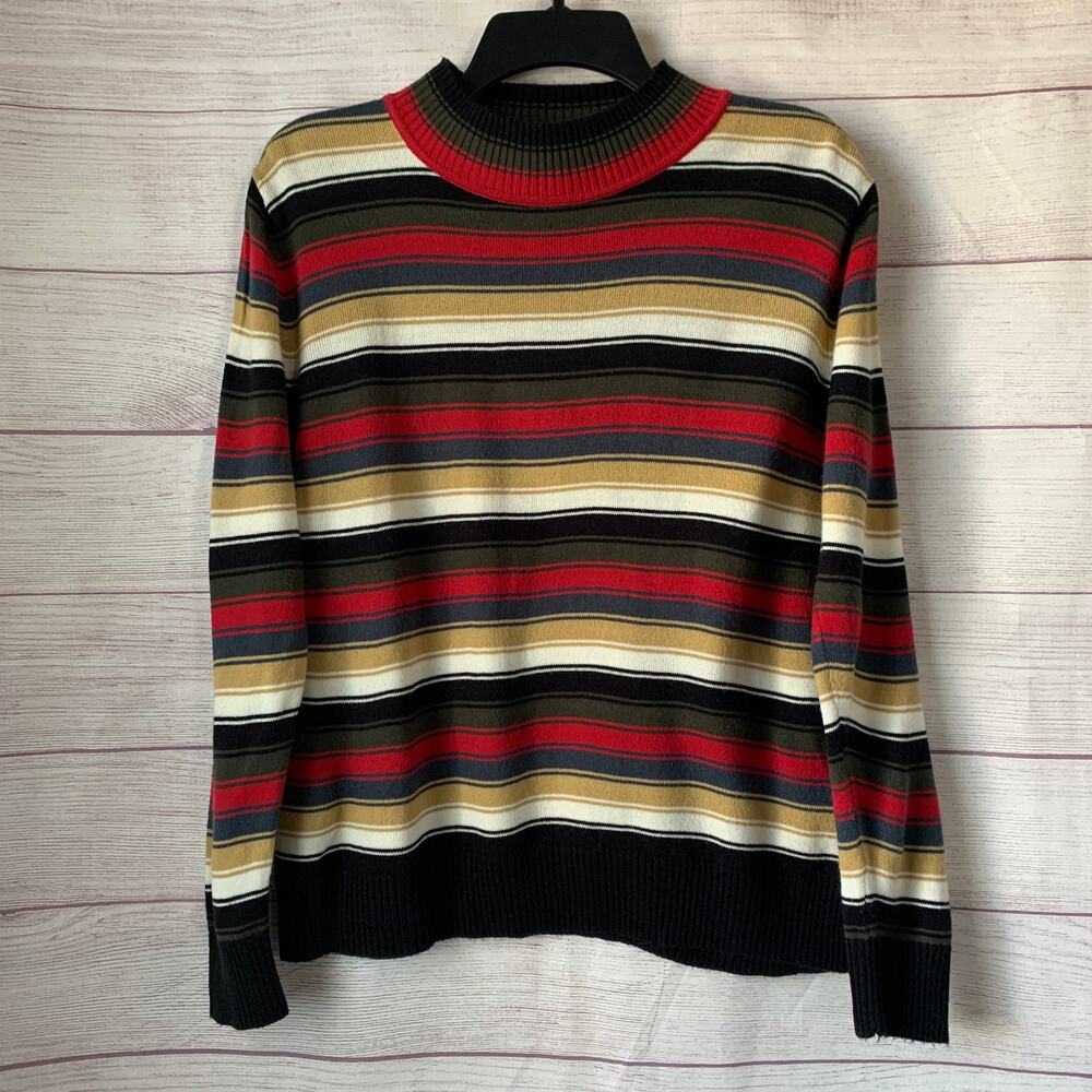 Vintage Allison Lane Striped Mock Turtleneck Knit Sweater Size L